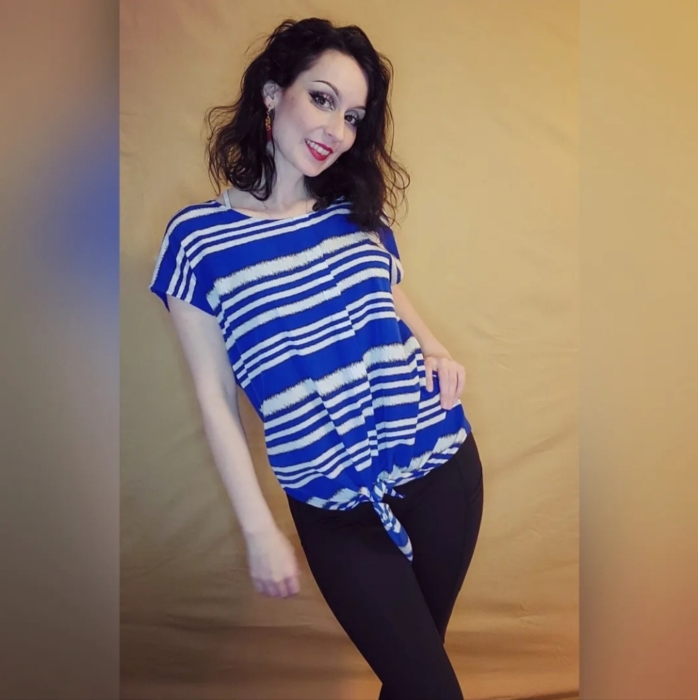 Shirt, blue, stripes, large, forever21